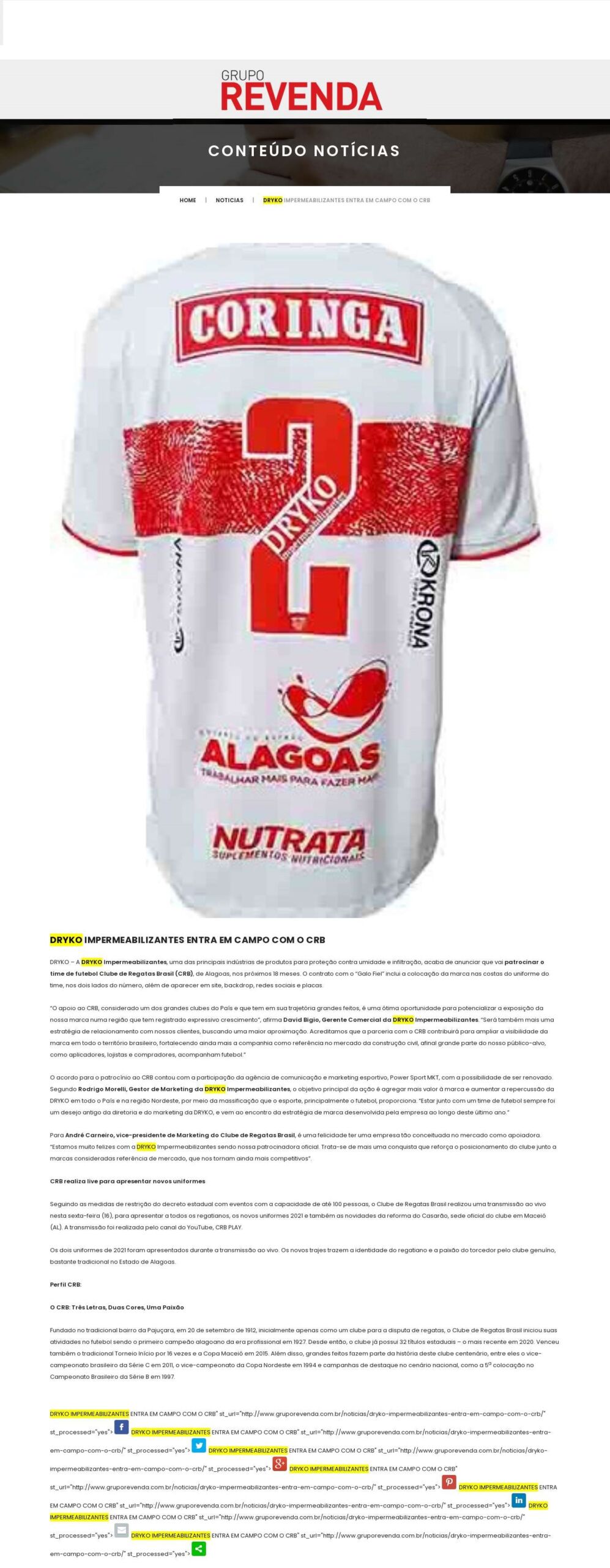 Dryko impermeabilizantes entra em campo com o CRB