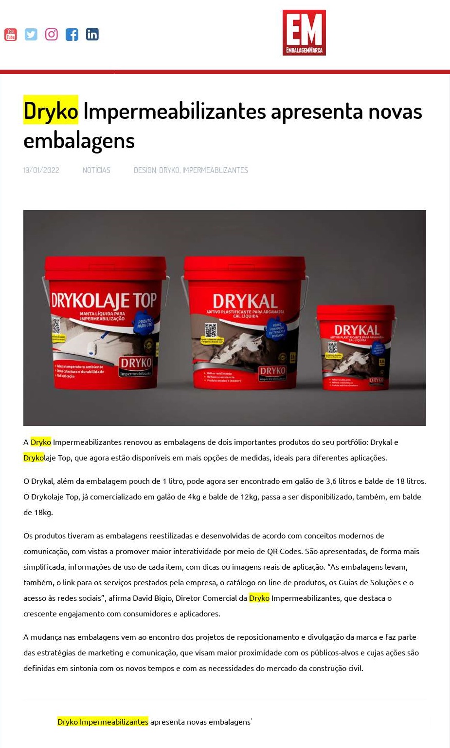 Dryko Impermeabilizantes apresenta novas embalagens