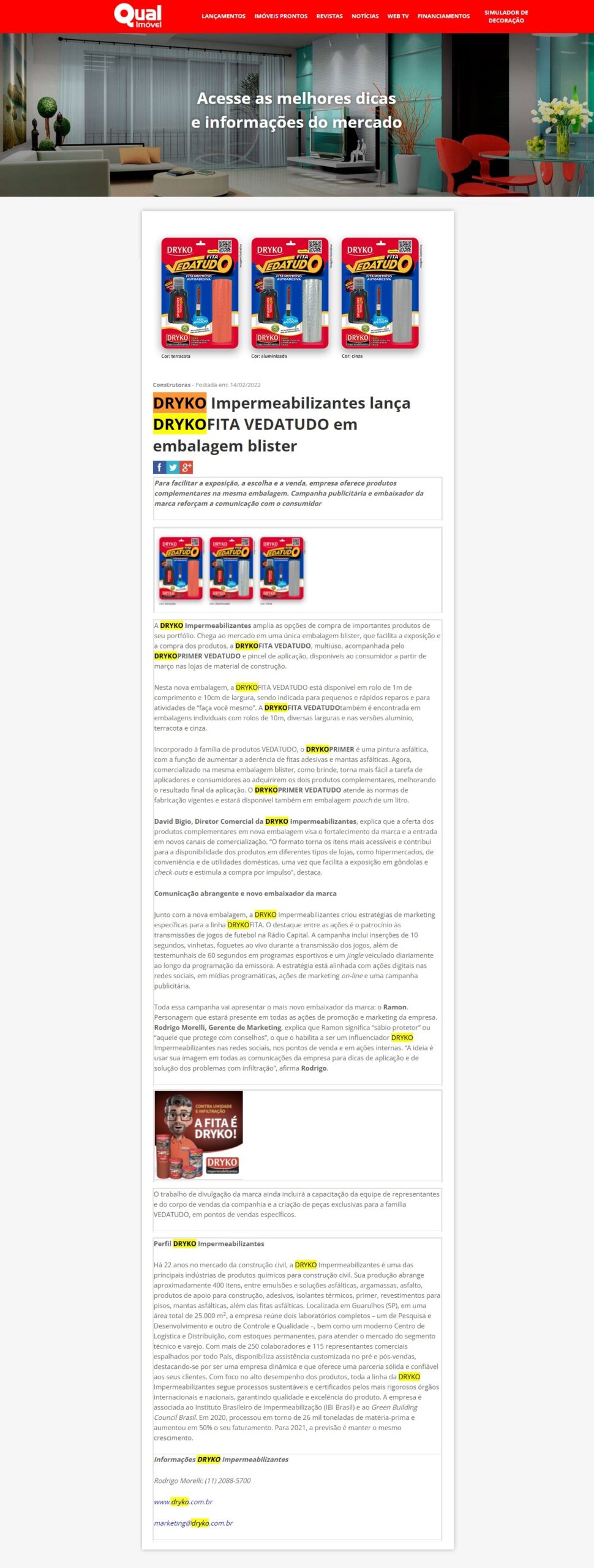 DRYKO Impermeabilizantes lança DRYKOFITA VEDATUDO em embalagem blister