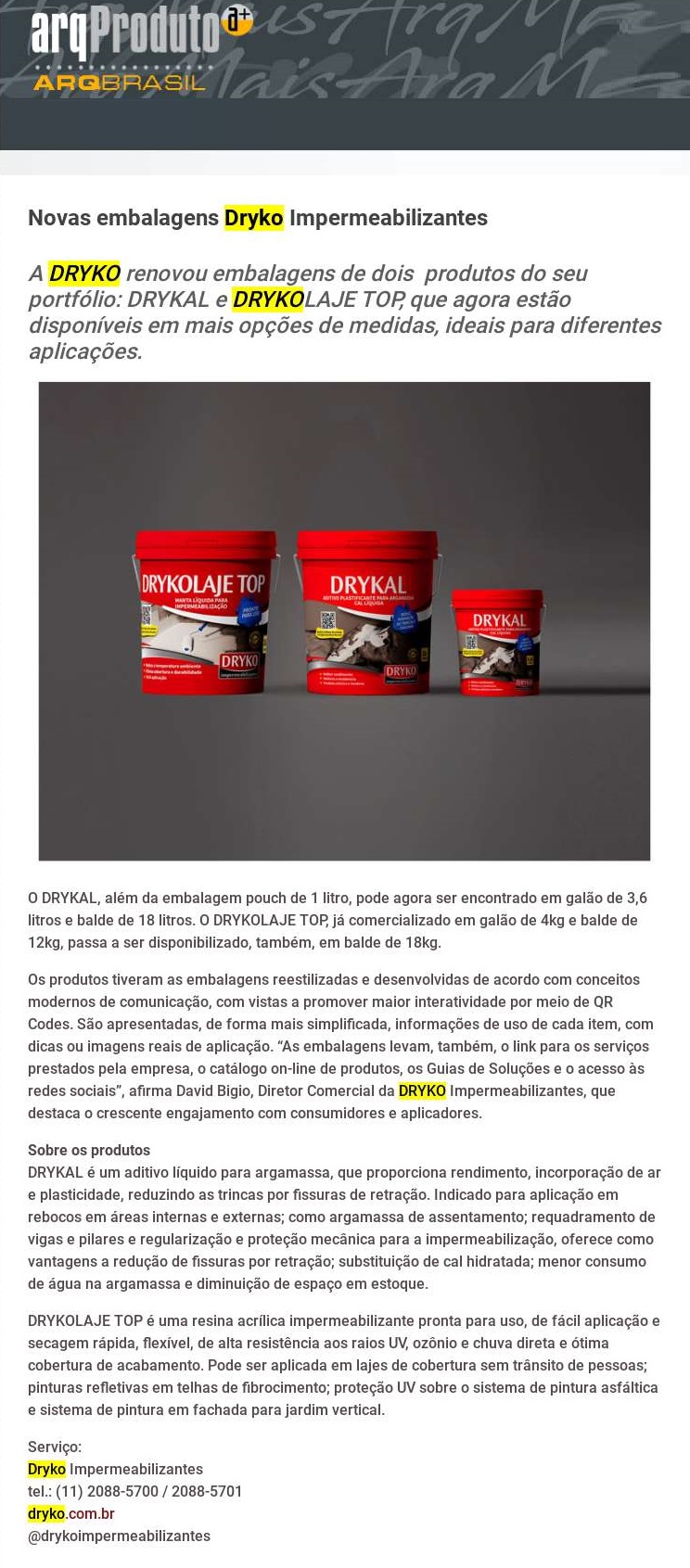 Novas embalagens Dryko Impermeabilizantes