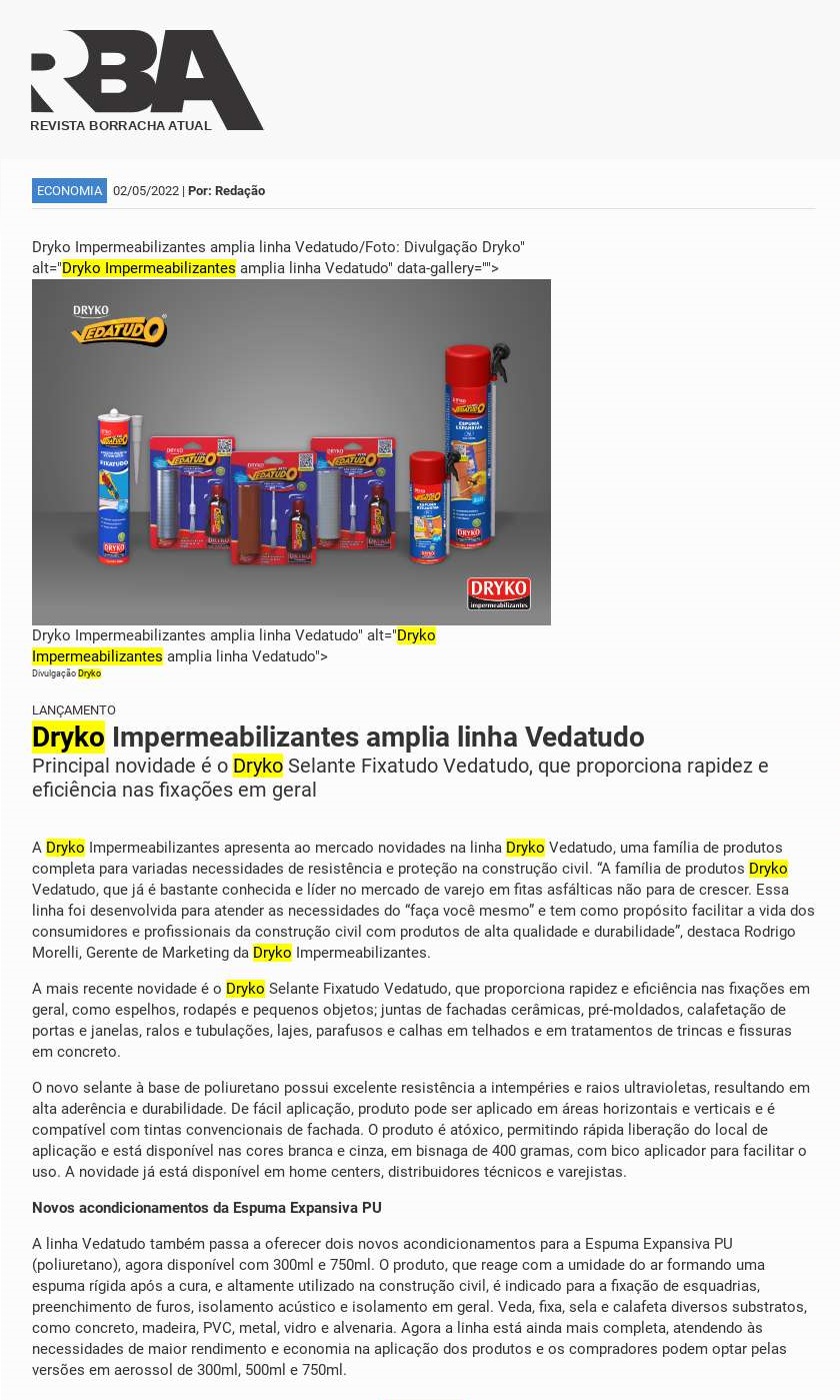 Dryko Impermeabilizantes amplia linha Vedatudo