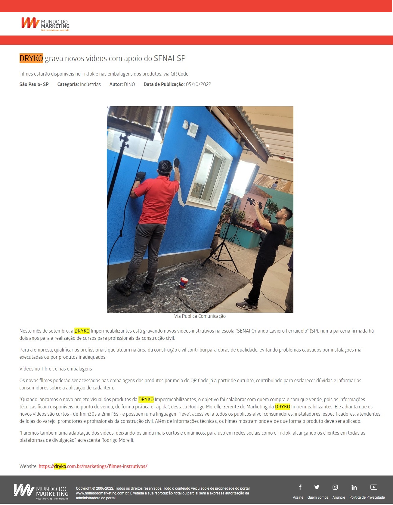 DRYKO grava novos vídeos com apoio do SENAI-SP