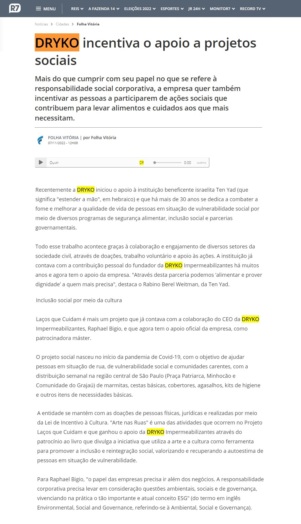 DRYKO incentiva o apoio a projetos sociais